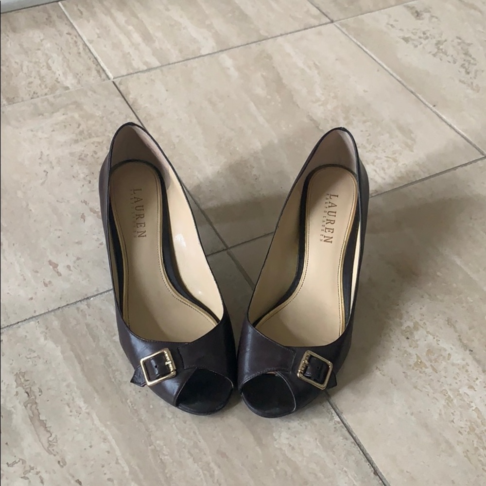 Ralph Lauren open toe leather heels